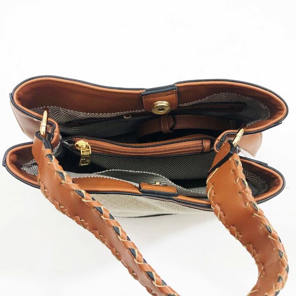 Jen & Co Satchel Maude 11.5x10x5.5 inches Ivory Polypro Fabric Handbag Purse - Picture 6 of 7